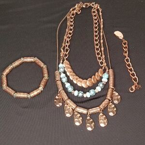 Elegant Multi-Layered Necklace and Bracelet Set